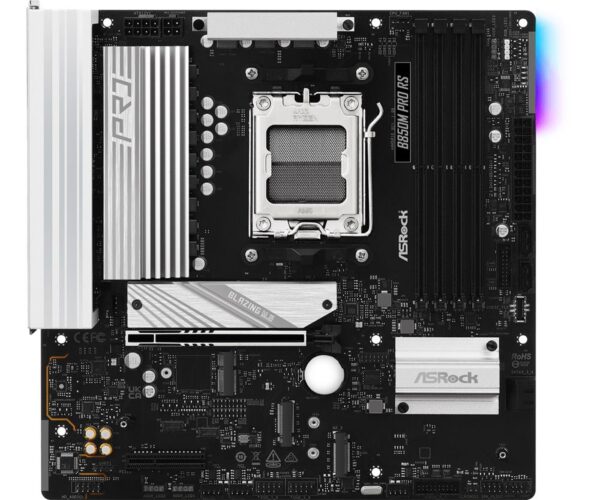 Mainboard|ASROCK|AMD B850|SAM5|Micro-ATX|Memory DDR5|Memory slots 4|1xPCI-Express 4.0 4x	|1xPCI-Express 5.0 16x|1xM.2|1xHDMI|1xDisplayPort|1xAudio-In|1xAudio-Out|1xMicrophone|4xUSB 2.0|3xUSB 3.2|1xUSB-C|1xRJ45|B850MPRORS - Image 3
