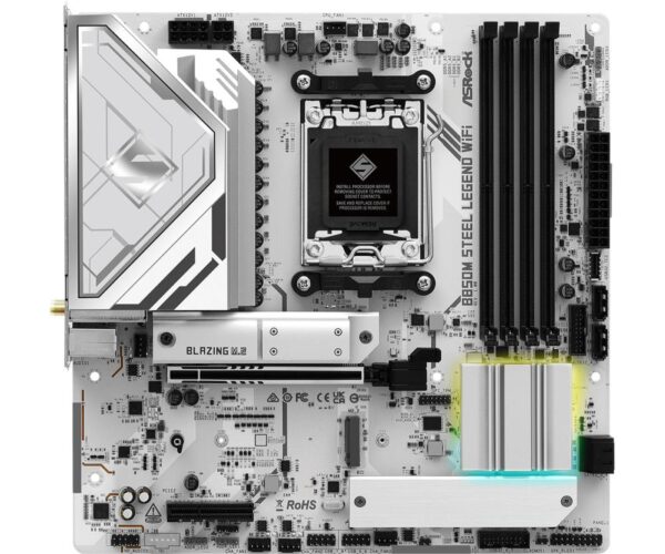 Mainboard|ASROCK|AMD B850|SAM5|Micro-ATX|Memory DDR5|Memory slots 4|4xPCI-Express 4.0 4x	|1xPCI-Express 5.0 16x|1xM.2|1xHDMI|1xDisplayPort|1xAudio-In|1xAudio-Out|1xMicrophone|4xUSB 2.0|3xUSB 3.2|1xUSB-C|1xRJ45|B850MSTEELLEGENDWIFI - Image 2