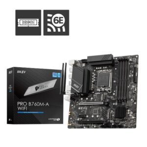 Mainboard|MSI|Intel B760 Express|LGA1700|Micro-ATX|Memory DDR5|Memory slots 4|1xPCI-Express 1x|2xPCI-Express 16x|2xM.2|2xHDMI|2xDisplayPort|2xUSB 2.0|4xUSB 3.2|1xPS/2|1xRJ45|3xAudio port|PROB760M-AWIFI