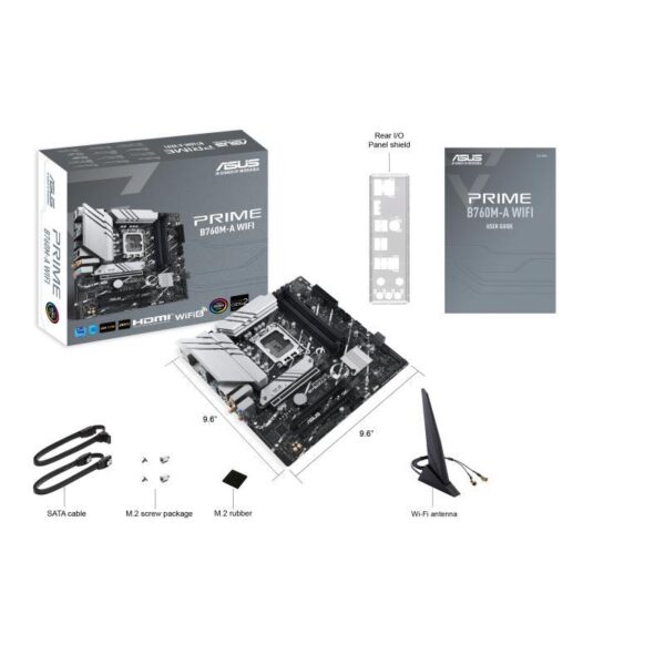 Mainboard|ASUS|Intel B760 Express|LGA1700|Micro-ATX|Memory DDR5|Memory slots 4|3xPCI-Express 4.0 16x|2xM.2|2xHDMI|1xDisplayPort|4xUSB 2.0|2xUSB 3.2|1xPS/2|1xRJ45|3xAudio port|PRIMEB760M-AWIFI - Image 6