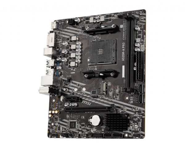 Mainboard|MSI|AMD A520|SAM4|MicroATX|1xPCI-Express 3.0 1x|1xPCI-Express 3.0 16x|1xM.2|Memory DDR4|Memory slots 2|1xDVI|1xHDMI|2xAudio-Out|2xUSB 2.0|4xUSB 3.2|1xRJ45|A520M-APRO - Image 2