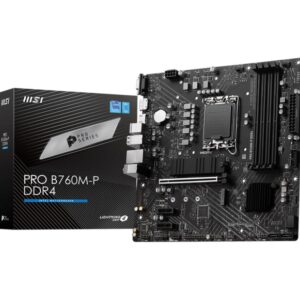 Mainboard|MSI|Intel B760 Express|LGA1700|Micro-ATX|Memory DDR4|Memory slots 4|2xPCI-Express 1x|1xPCI-Express 16x|2xM.2|1x15pin D-sub|1xHDMI|1xDisplayPort|4xUSB 2.0|1xUSB 3.2|1xUSB-C|2xPS/2|1xRJ45|3xAudio port|PROB760M-PDDR4