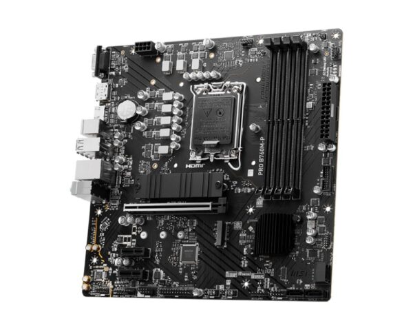 Mainboard|MSI|Intel B760 Express|LGA1700|Micro-ATX|Memory DDR5|Memory slots 4|2xPCI-Express 1x|1xPCI-Express 16x|2xM.2|1x15pin D-sub|1xHDMI|1xDisplayPort|4xUSB 2.0|1xUSB 3.2|1xUSB-C|2xPS/2|1xRJ45|3xAudio port|PROB760M-P - Image 3
