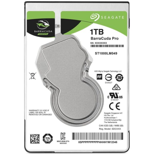 HDD|SEAGATE|Barracuda Pro|1TB|SATA 3.0|128 MB|7200 rpm|Discs/Heads 1/2|2,5"|Thickness 7mm|ST1000LM049