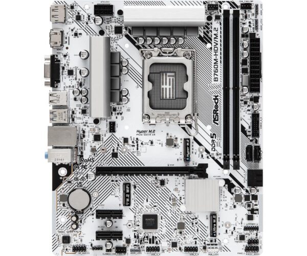 Mainboard|ASROCK|Intel B760 Express|LGA1700|Micro-ATX|Memory DDR5|Memory slots 2|2xPCI-Express 3.0 1x|1xPCI-Express 4.0 16x|1xM.2|1x15pin D-sub|1xHDMI|1xDisplayPort|1xAV-In|1xAV-out|1xMicrophone|2xUSB 2.0|3xUSB 3.2|1xUSB-C|1xRJ45|B760M-HDV/M.2 - Image 2