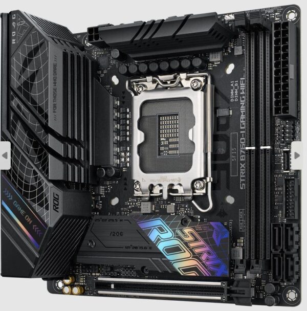 Mainboard|ASUS|Intel B760 Express|LGA1700|Mini-ITX|Memory DDR5|Memory slots 2|1xPCI-Express 5.0 16x|2xM.2|1xHDMI|1xDisplayPort|3xUSB 2.0|3xUSB 3.2|2xUSB-C|1xRJ45|5xAudio port|STRIXB760-IGAMINGWIFI - Image 4
