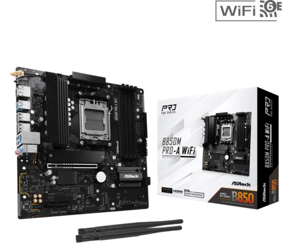 Mainboard|ASROCK|1xPCI-Express 4.0 4x	|1xPCI-Express 5.0 16x|1xM.2|1xHDMI|1xDisplayPort|1xAudio-In|1xAudio-Out|1xMicrophone|4xUSB 2.0|3xUSB 3.2|1xUSB-C|1xRJ45|B850MPRO-AWIFI