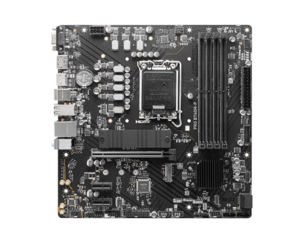 Mainboard|MSI|Intel B760 Express|LGA1700|Micro-ATX|Memory DDR5|Memory slots 4|2xPCI-Express 1x|1xPCI-Express 16x|2xM.2|1x15pin D-sub|1xHDMI|1xDisplayPort|4xUSB 2.0|1xUSB 3.2|1xUSB-C|2xPS/2|1xRJ45|3xAudio port|PROB760M-P - Image 2