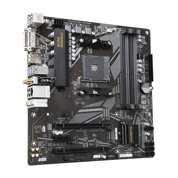 Mainboard|GIGABYTE|AMD B550|SAM4|Micro-ATX|Memory DDR4|Memory slots 4|1xPCI-Express 3.0 1x|1xPCI-Express 3.0 4x|1xPCI-Express 4.0 16x|2xM.2|1xDVI-D|1xHDMI|1xDisplayPort|4xUSB 2.0|4xUSB 3.2|1xPS/2|1xRJ45|3xAudio port|B550MDS3HAC1.7 - Image 2