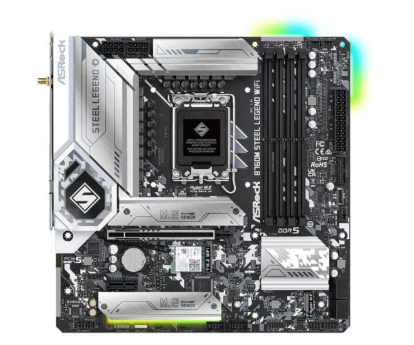 Mainboard|ASROCK|Intel B760 Express|LGA1700|Micro-ATX|Memory DDR5|Memory slots 4|1xPCI-Express 4.0 1x|1xPCI-Express 5.0 16x|4xM.2|1xHDMI|1xDisplayPort|2xUSB 2.0|5xUSB 3.2|1xUSB-C|1xPS/2|1xRJ45|3xAudio port|B760MSTEELLEGENDWIFI - Image 2