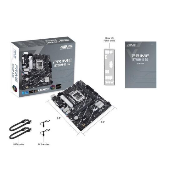 Mainboard|ASUS|Intel B760 Express|LGA1700|Micro-ATX|Memory DDR4|Memory slots 2|2xPCI-Express 4.0 1x|1xPCI-Express 4.0 16x|2xM.2|1x15pin D-sub|1xHDMI|2xUSB 2.0|4xUSB 3.2|1xPS/2|1xRJ45|3xAudio port|PRIMEB760M-KD4 - Image 6
