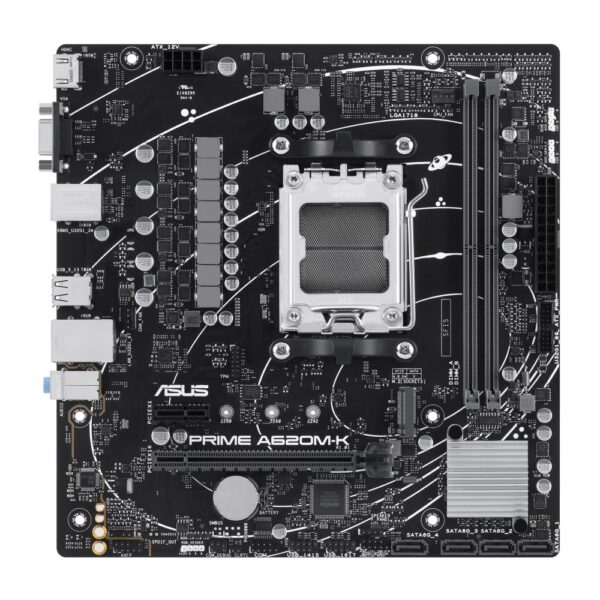 Mainboard|ASUS|AMD A620|Micro-ATX|Memory DDR5|Memory slots 2|1xPCI-Express 3.0 1x|1xPCI-Express 4.0 16x|1xM.2|1x15pin D-sub|1xHDMI|2xUSB 2.0|4xUSB 3.2|1xPS/2|1xRJ45|3xAudio port|PRIMEA620M-K - Image 2