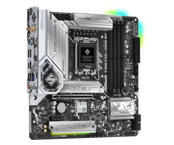 Mainboard|ASROCK|Intel B760 Express|LGA1700|Micro-ATX|Memory DDR5|Memory slots 4|1xPCI-Express 4.0 1x|1xPCI-Express 5.0 16x|4xM.2|1xHDMI|1xDisplayPort|2xUSB 2.0|5xUSB 3.2|1xUSB-C|1xPS/2|1xRJ45|3xAudio port|B760MSTEELLEGENDWIFI - Image 5