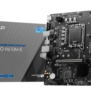 Mainboard|MSI|Intel H610|LGA1700|Micro-ATX|Memory DDR5|Memory slots 2|1xPCI-Express 1x|1xPCI-Express 16x|1xM.2|1x15pin D-sub|1xHDMI|4xUSB 2.0|2xUSB 3.2|1xPS/2|1xRJ45|3xAudio port|PROH610M-E