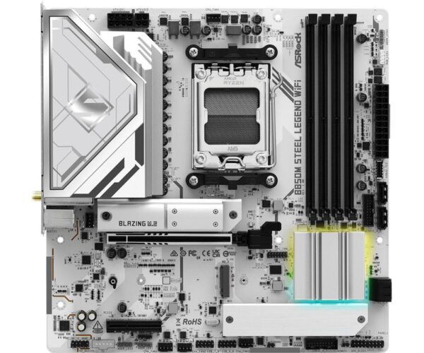 Mainboard|ASROCK|AMD B850|SAM5|Micro-ATX|Memory DDR5|Memory slots 4|4xPCI-Express 4.0 4x	|1xPCI-Express 5.0 16x|1xM.2|1xHDMI|1xDisplayPort|1xAudio-In|1xAudio-Out|1xMicrophone|4xUSB 2.0|3xUSB 3.2|1xUSB-C|1xRJ45|B850MSTEELLEGENDWIFI - Image 3