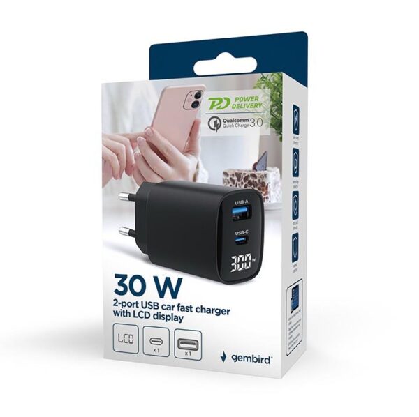 CHARGER USB 30W 2PORT/TA-UC-PDQC30LCD-BK-01 GEMBIRD - Image 4
