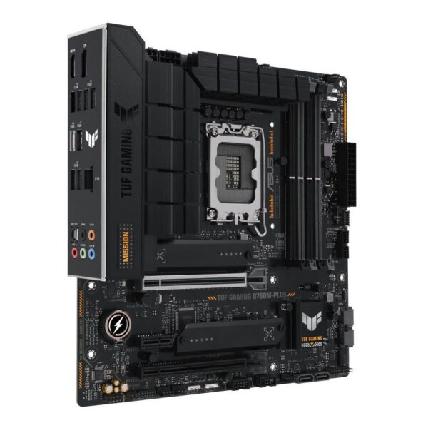 Mainboard|ASUS|Intel B760 Express|LGA1700|Micro-ATX|Memory DDR5|Memory slots 4|1xPCI-Express 4.0 1x|1xPCI-Express 4.0 16x|1xPCI-Express 5.0 16x|2xM.2|1xHDMI|1xDisplayPort|2xUSB 2.0|5xUSB 3.2|1xUSB-C|1xOptical S/PDIF|1xRJ45|5xAudio port|TUFGAMINGB760M-PLUS - Image 2