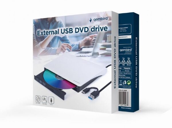 DVD RW USB3/USB-C 8X EXT RTL/BLACK/WH DVD-USB-03-BW GEMBIRD - Image 2