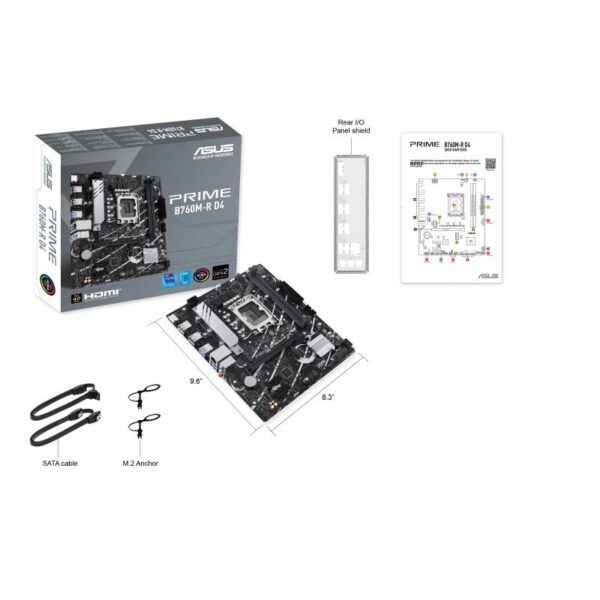 Mainboard|ASUS|Intel B760 Express|LGA1700|Micro-ATX|Memory DDR4|Memory slots 2|2xPCI-Express 4.0 1x|1xPCI-Express 4.0 16x|2xM.2|1x15pin D-sub|1xHDMI|4xUSB 2.0|4xUSB 3.2|1xOptical S/PDIF|3xAudio port|PRIMEB760M-RD4 - Image 5