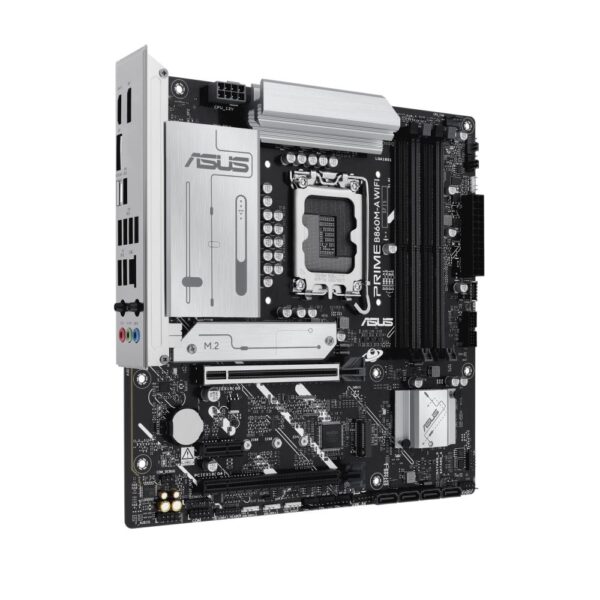 Mainboard|ASUS|Intel B860 Express|LGA1851|Micro-ATX|Memory DDR5|Memory slots 4|1xPCI-Express 4.0 1x|1xPCI-Express 4.0 16x|1xPCI-Express 5.0 16x|2xM.2|1xHDMI|1xDisplayPort|7xUSB 2.0|1xUSB-C|1xUSB-C w/Thunderbolt|1xOptical S/PDIF|1xRJ45|3xAudio port|PRIMEB860M-AWIFI - Image 2