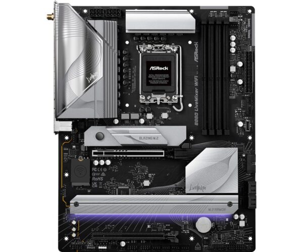 Mainboard|ASROCK|Intel B860 Express|LGA1851|ATX|Memory DDR5|Memory slots 4|1xPCI-Express 4.0 16x|1xPCI-Express 5.0 16x|1xM.2|1xHDMI|1xAudio-Out|1xMicrophone|6xUSB 2.0|6xUSB 3.2|1xUSB-C w/Thunderbolt|1xOptical S/PDIF|1xRJ45|B860LIVEMIXERWIFI - Image 2