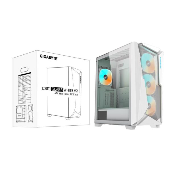 Case|GIGABYTE|C301GW V2|MidiTower|Case product features Transparent panel|Not included|ATX|EATX|MicroATX|MiniITX|Colour White|C301GWV2 - Image 2