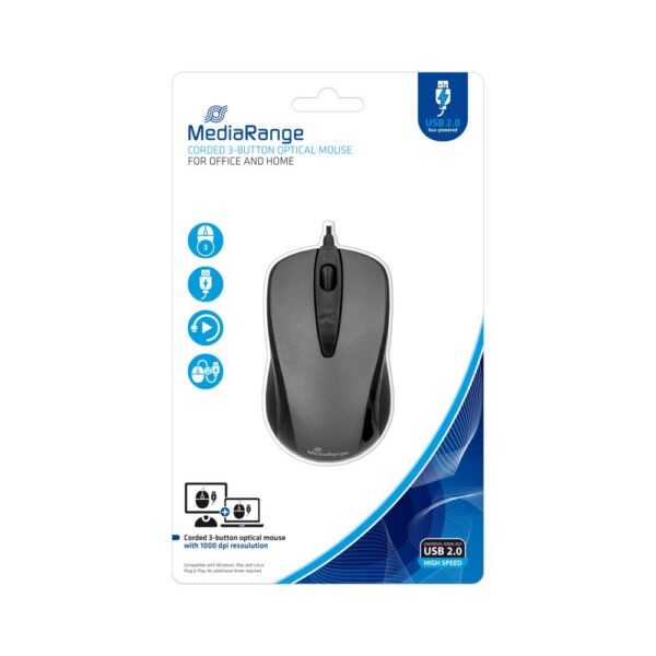 MOUSE USB OPTICAL BLACK/GREY/MROS201 MEDIARANGE - Image 4