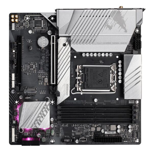 Mainboard|GIGABYTE|Intel B760 Express|LGA1700|Micro-ATX|Memory DDR5|Memory slots 4|2xPCI-Express 4.0 16x|2xM.2|1xHDMI|1xDisplayPort|4xUSB 2.0|4xUSB 3.2|1xUSB-C|1xOptical S/PDIF|1xRJ45|2xAudio port|B760MAORUSELITEAX1.1 - Image 5