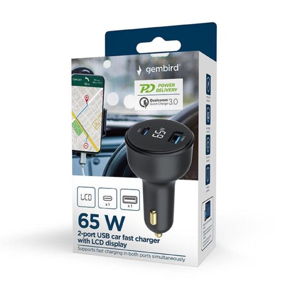 MOBILE CHARGER CAR USB 2PORT/TA-UC-AC2PD30LCD-CAR01 GEMBIRD - Image 3