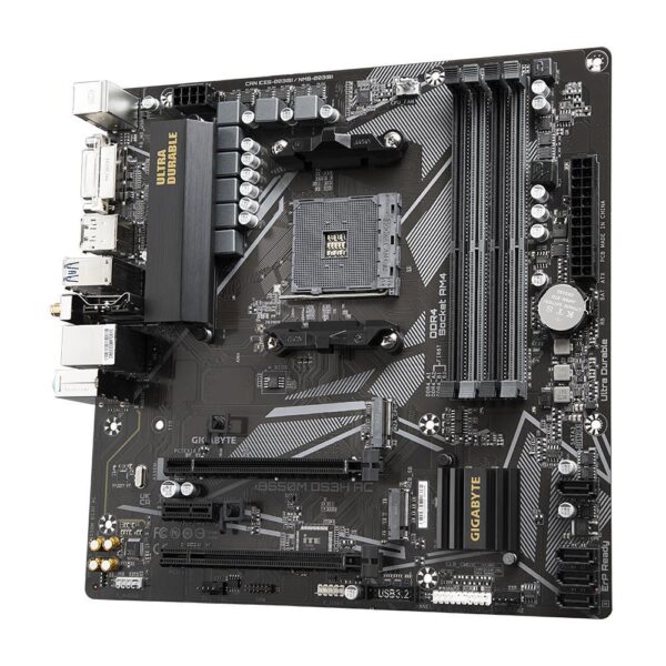 Mainboard|GIGABYTE|AMD B550|SAM4|Micro-ATX|Memory DDR4|Memory slots 4|1xPCI-Express 3.0 1x|1xPCI-Express 3.0 4x|1xPCI-Express 4.0 16x|2xM.2|1xDVI-D|1xHDMI|1xDisplayPort|4xUSB 2.0|4xUSB 3.2|1xPS/2|1xRJ45|3xAudio port|B550MDS3HAC1.7 - Image 3
