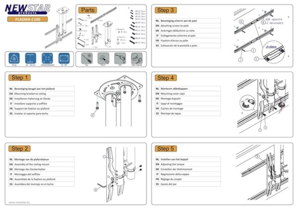 TV SET ACC CEILING MOUNT/37-75" PLASMA-C100 NEOMOUNTS - Image 8