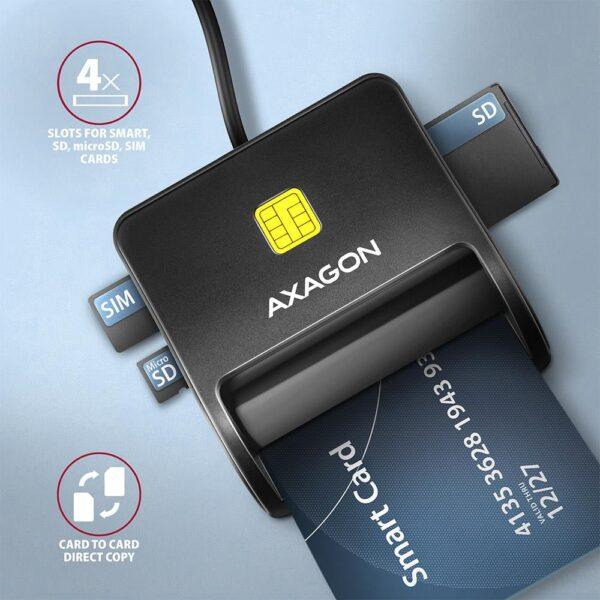 CARD READER FLAT SMARTCARD 4SL/USB2.0 1.3M CRE-SM3SD AXAGON - Image 4