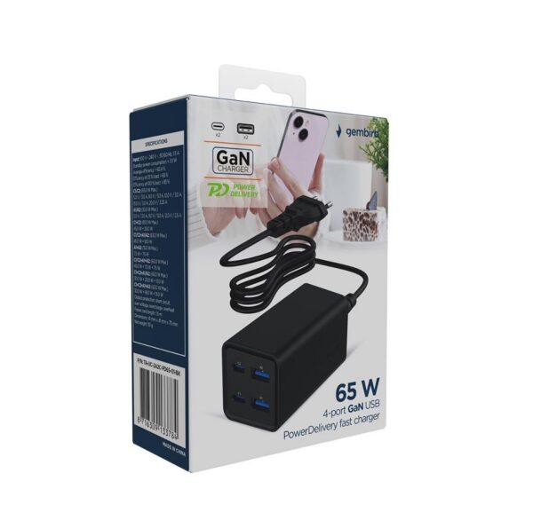 CHARGER USB UNIVERSAL 4P 65W/TA-UC-2A2C-PD65-01-BK GEMBIRD - Image 2