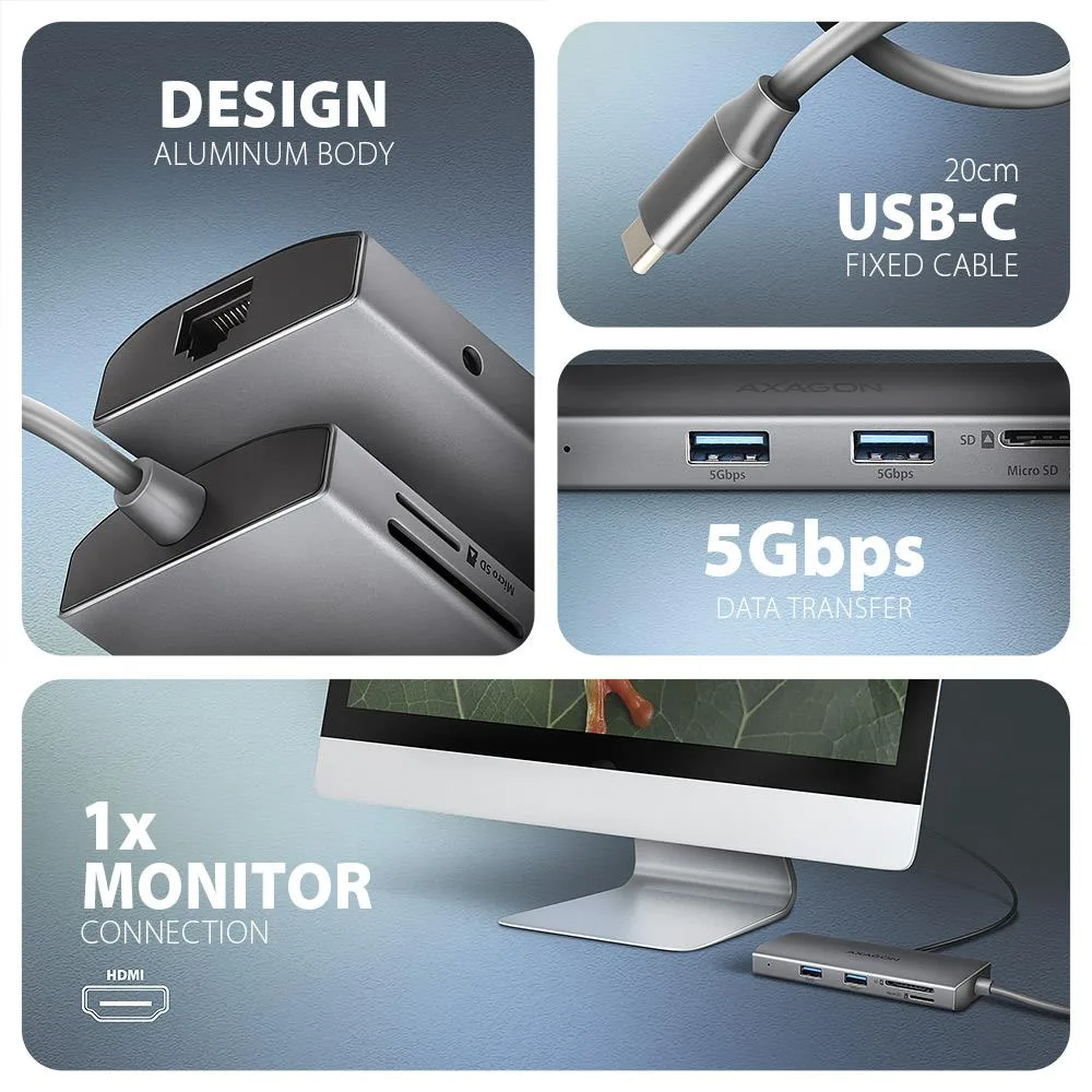 Axagon I O Hub USB-C HMC-8HLSA