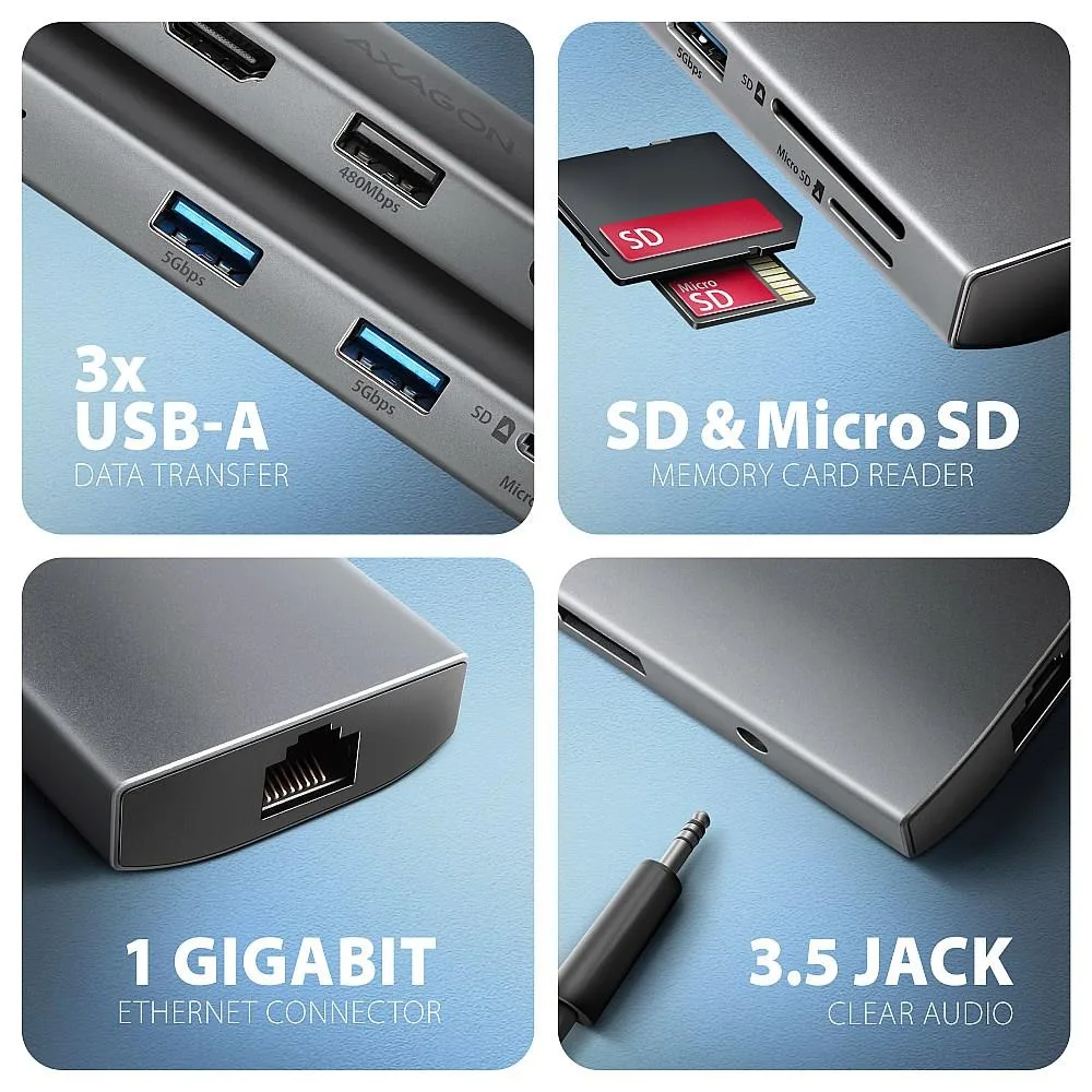 Axagon I O Hub USB-C HMC-8HLSA