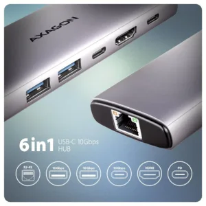 Axagon I O Hub USB-C HMC-6G2L