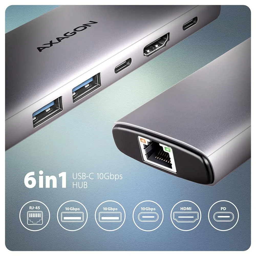 Axagon I O Hub USB-C HMC-6G2L