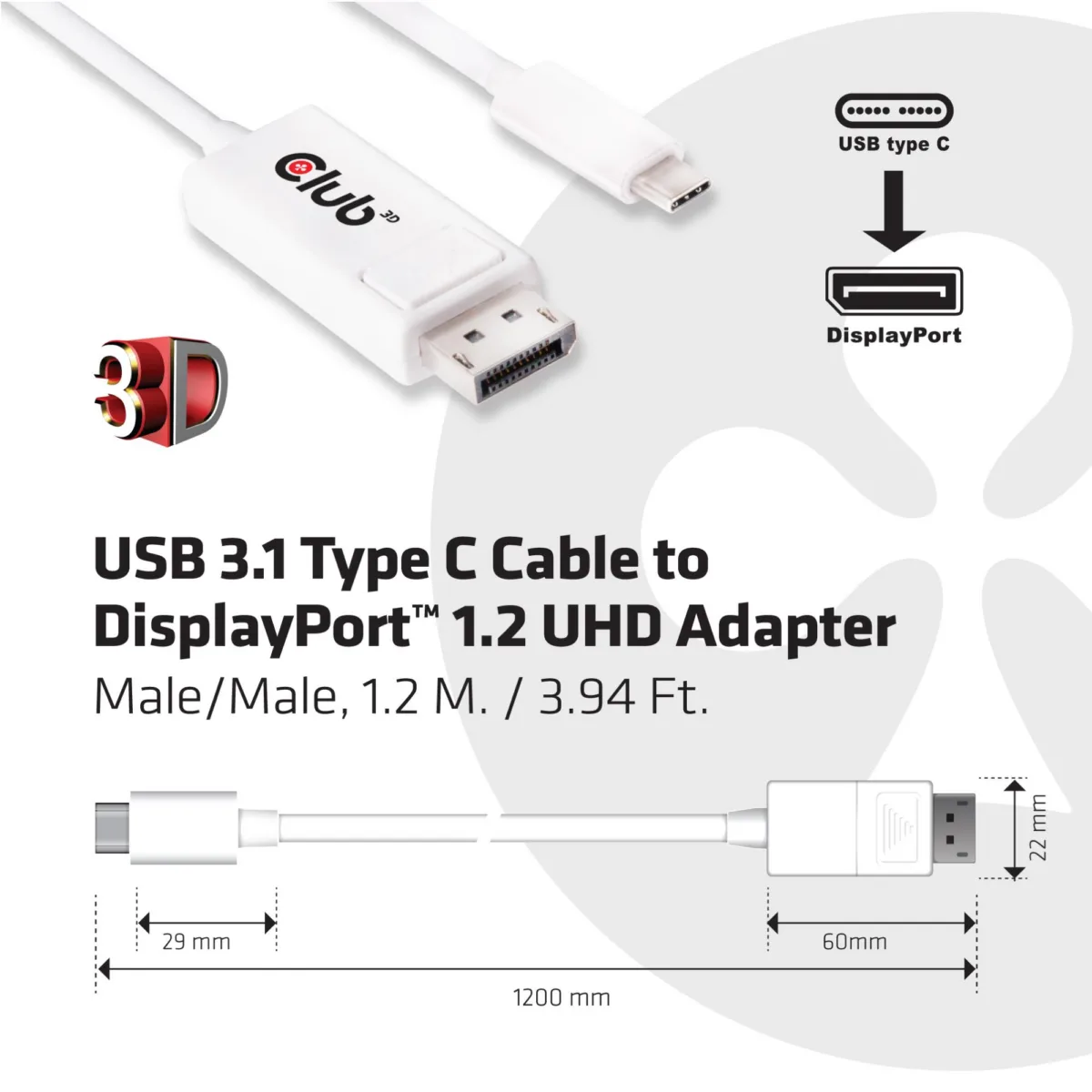 Club3d kaabel USB-C to DP M CAC-1517