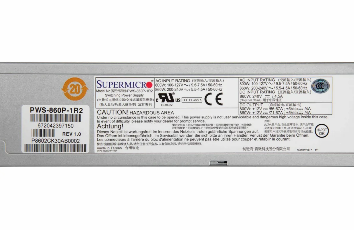 Supermicro Server Acc PSU Redundant PWS-860P