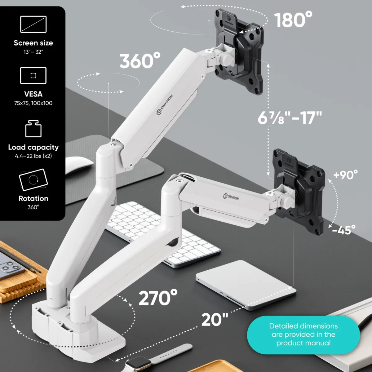 Onkron monitor Acc Desk Mount 13-32″ Blk Wht G160