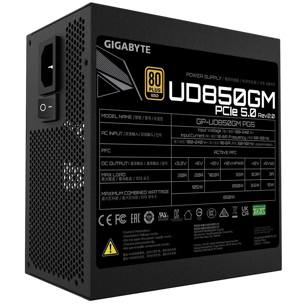 GIGABYTE UD850GM PG5 V2 ATX 3.1 850 Watts — toiteplokk